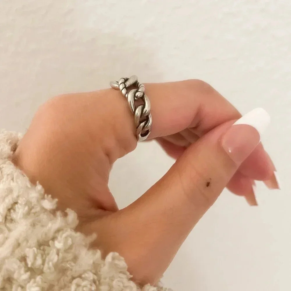 925 Sterling Silver Chain Link Ring Minimalist Link Ring Chunky Ring - Picture 8 of 10